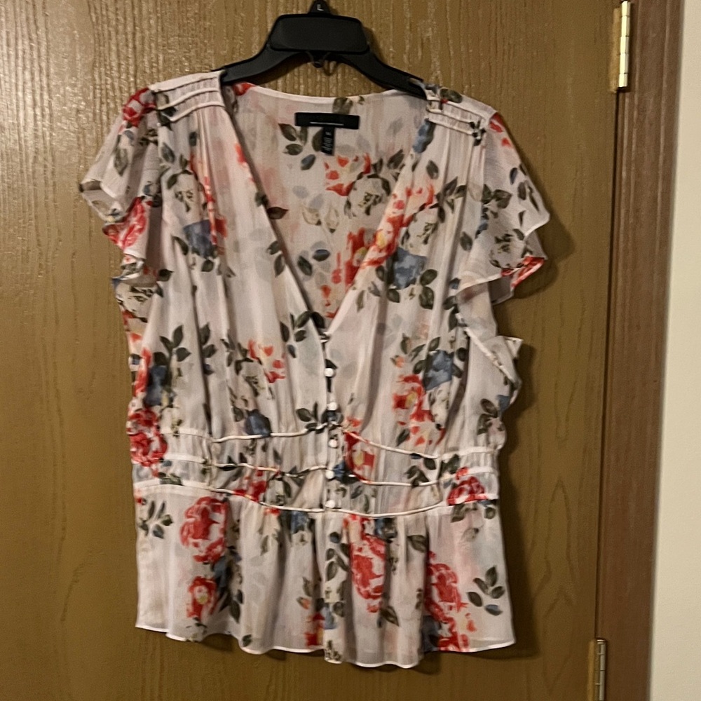 White House Black Market Floral Button-Down Blouse
